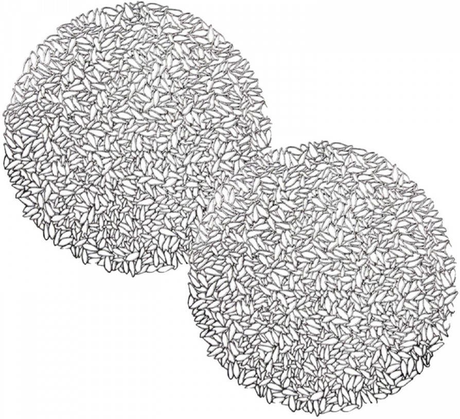 Arte r Set Van 2x Stuks Ronde Gedecoreerde Placemats Metallic Zilver Look Diameter 38 Cm Placemats