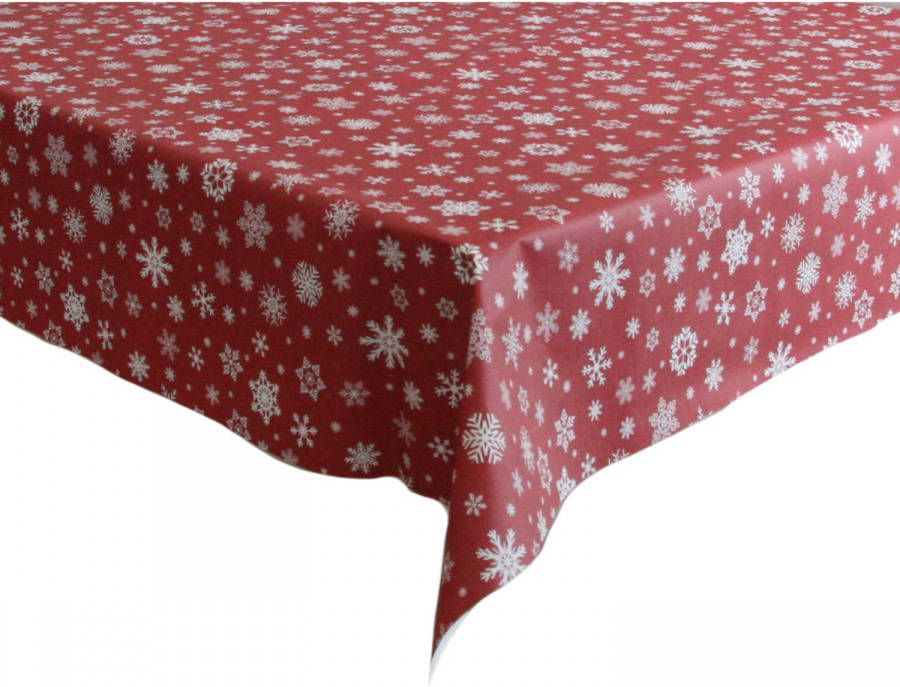 Bellatio Design Kerst Tafelzeil/tafelkleed Rood Met Witte Sneeuwvlokken Print 140 X 220 Cm Tafellakens