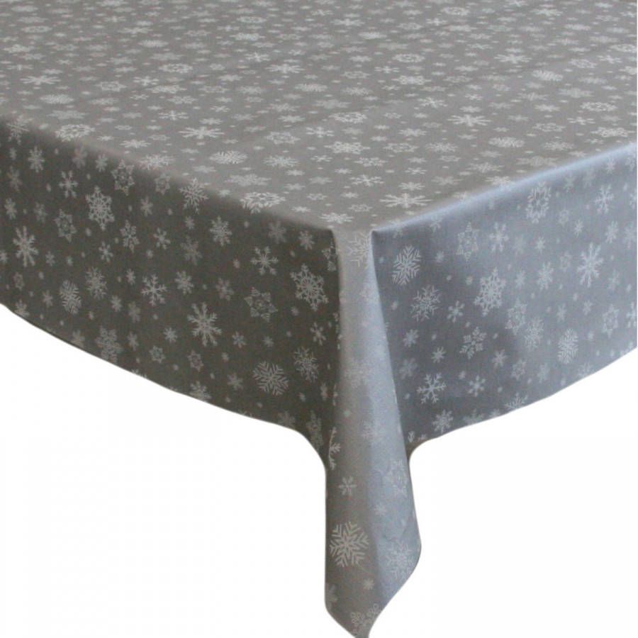 Bellatio Design Kerst Tafelzeil/tafelkleed Zilver Met Witte Sneeuwvlokken Print 140 X 180 Cm Tafellakens