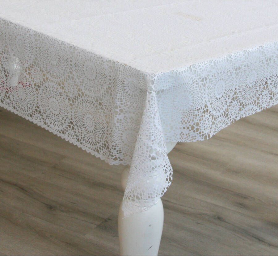 Bellatio Design Tafelzeil/tafelkleed Ronde Kanten Patroon Wit 140 X 220 Cm Tafelzeilen