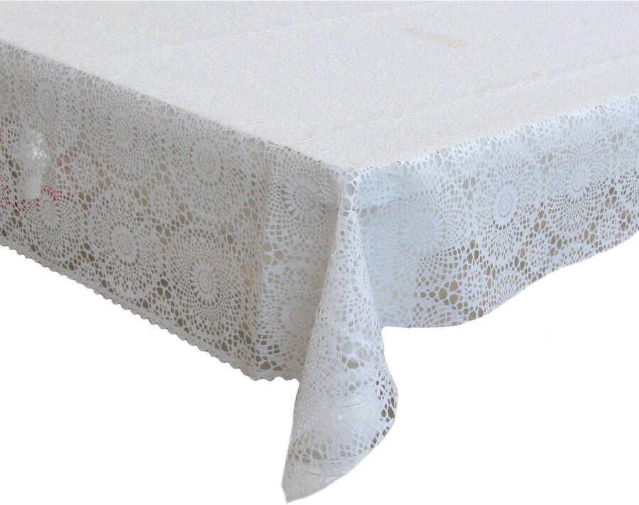 Bellatio Design Tafelzeil/tafelkleed Ronde Kanten Patroon Wit 140 X 300 Cm Tafelzeilen