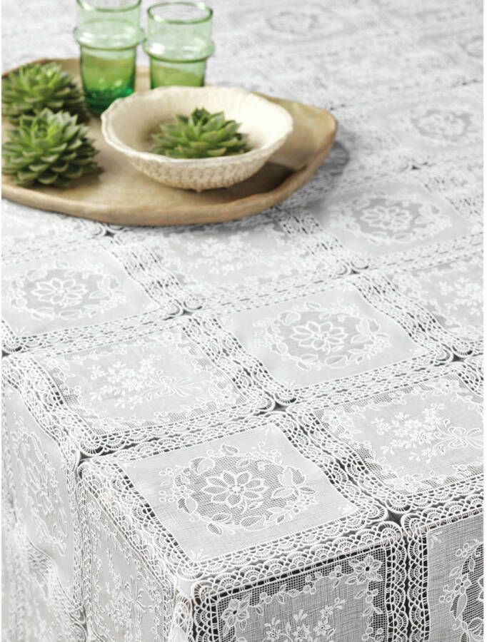 Bellatio Design Tafelzeil/tafelkleed Vierkante Kanten Patroon Wit 140 X 180 Cm Tafelzeilen