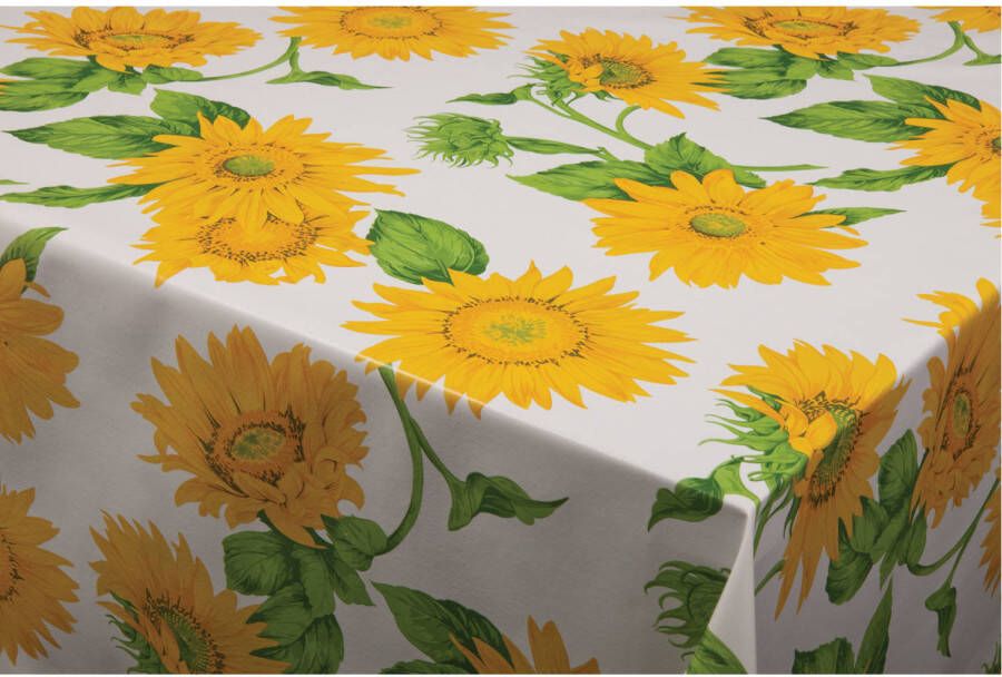 Bellatio Design Tafelzeil/tafelkleed Wit Met Zonnebloemen Print 140 X 180 Cm Tafelzeilen