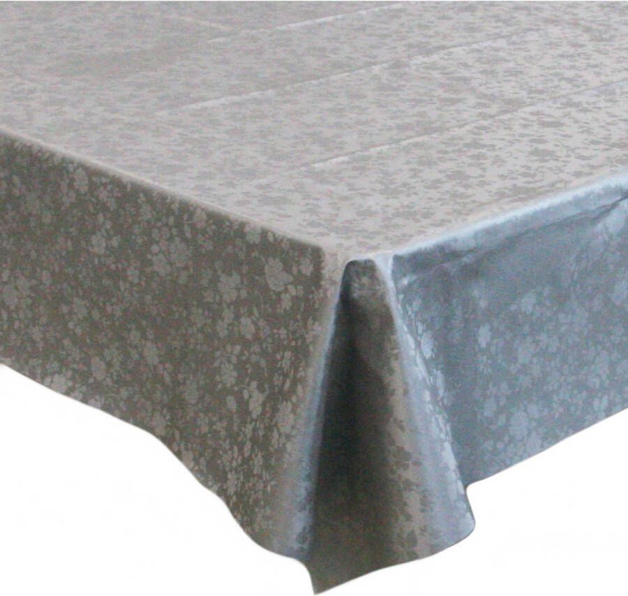 Bellatio Design Tafelzeil/tafelkleed Zilver Met Bloemen Motief 140 X 180 Cm Tafelzeilen