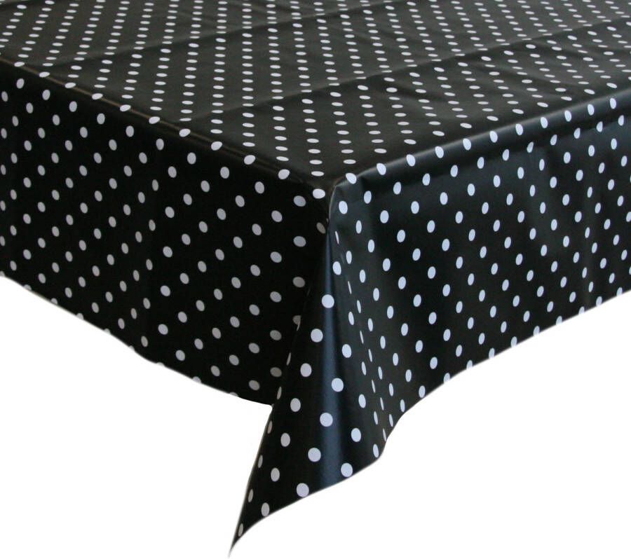 Bellatio Design Tafelzeil/tafelkleed Zwart Met Witte Stippen 140 X 180 Cm Tafelzeilen