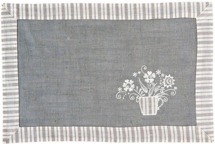 Benza Clare & Eef Placemats Flowers Grijs 6 Stuks 30 X 45 Cm