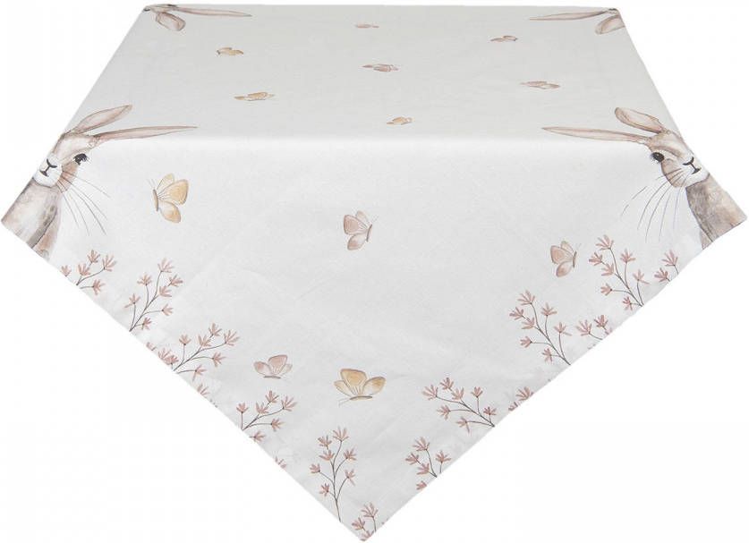 Clayre & Eef Tafelkleed 100x100 cm Wit Bruin Katoen Vierkant Konijn