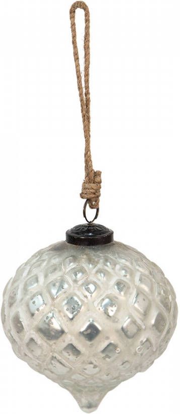 Clayre & Eef Kerstbal Ø 12 Cm Zilverkleurig, Grijs Glas Kerstdecoratie Kerstversiering Kerstboomversiering