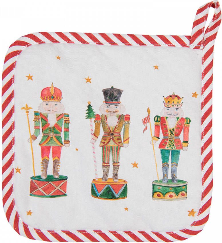 Clayre & Eef Kind Pannenlap 16x16 Cm Wit Rood Katoen Notenkrakers Moeder Dochter Keukentextiel Kinder Keuken Wit Moeder