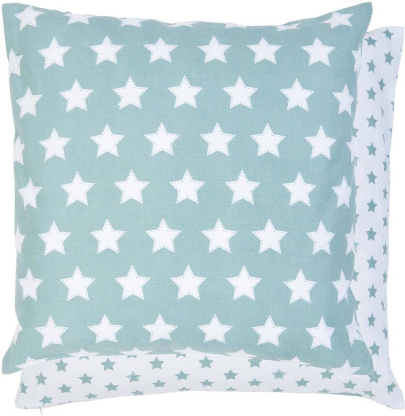 Clayre & Eef Kussenhoes 50*50 Cm Turquoise 100% Katoen Vierkant Sterren Sfy31t