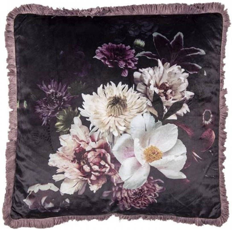 Clayre & Eef Sierkussen 45x45 cm Paars Synthetisch Vierkant Bloemen
