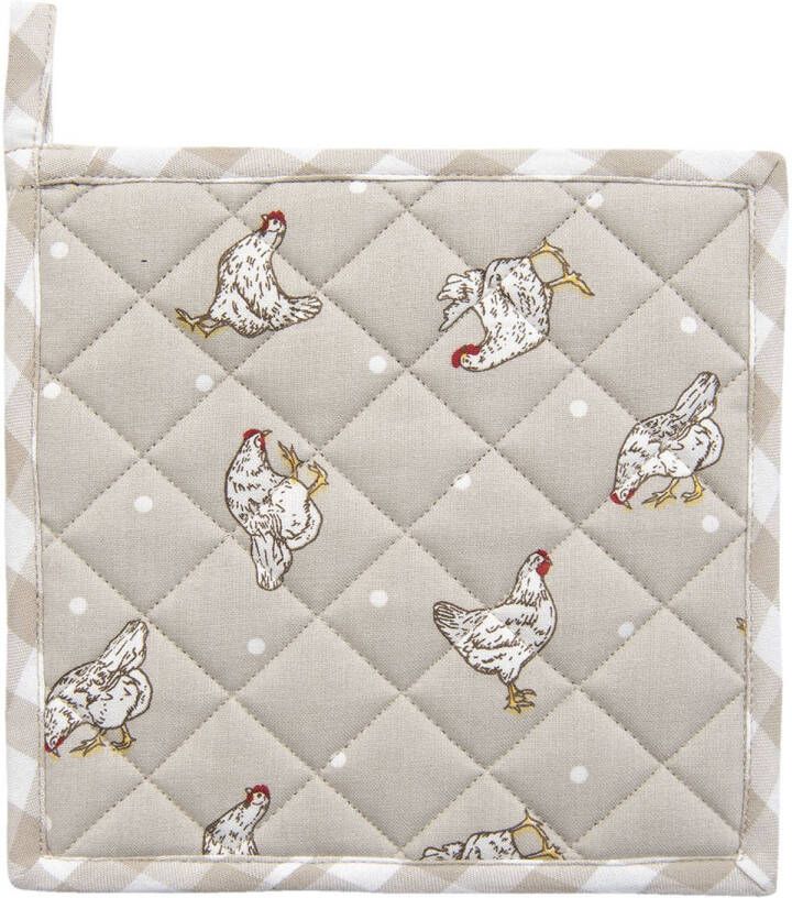 Clayre & Eef Pannenlap 20*20 Cm Beige, Wit Katoen Vierkant Kip Afgiet Pannenlap Afgiethulp Pannelap Beige Afgiet