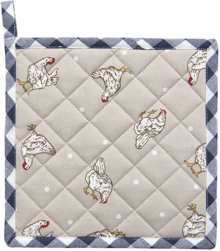 Clayre & Eef Pannenlap 20*20 Cm Beige, Blauw Katoen Vierkant Kip Afgiet Pannenlap Afgiethulp Pannelap Blauw Afgiet