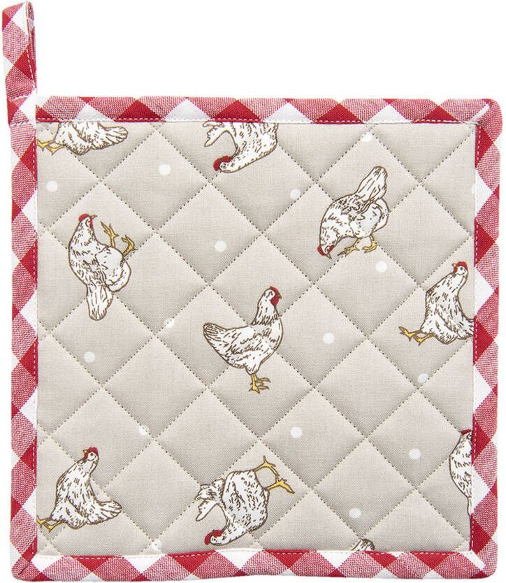Clayre & Eef Pannenlap 20*20 Cm Beige, Rood Katoen Vierkant Kip Afgiet Pannenlap Afgiethulp Pannelap Beige Afgiet