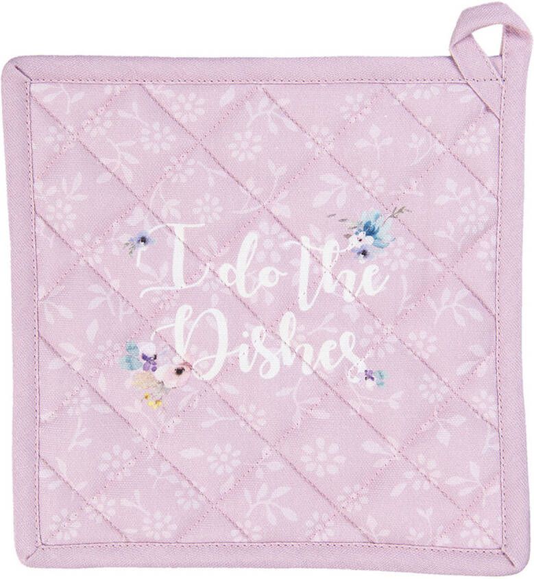 Clayre & Eef Pannenlap 20x20 Cm Roze Wit Katoen Vierkant Bloemen Afgiet Pannenlap Afgiethulp Pannelap Roze Afgiet