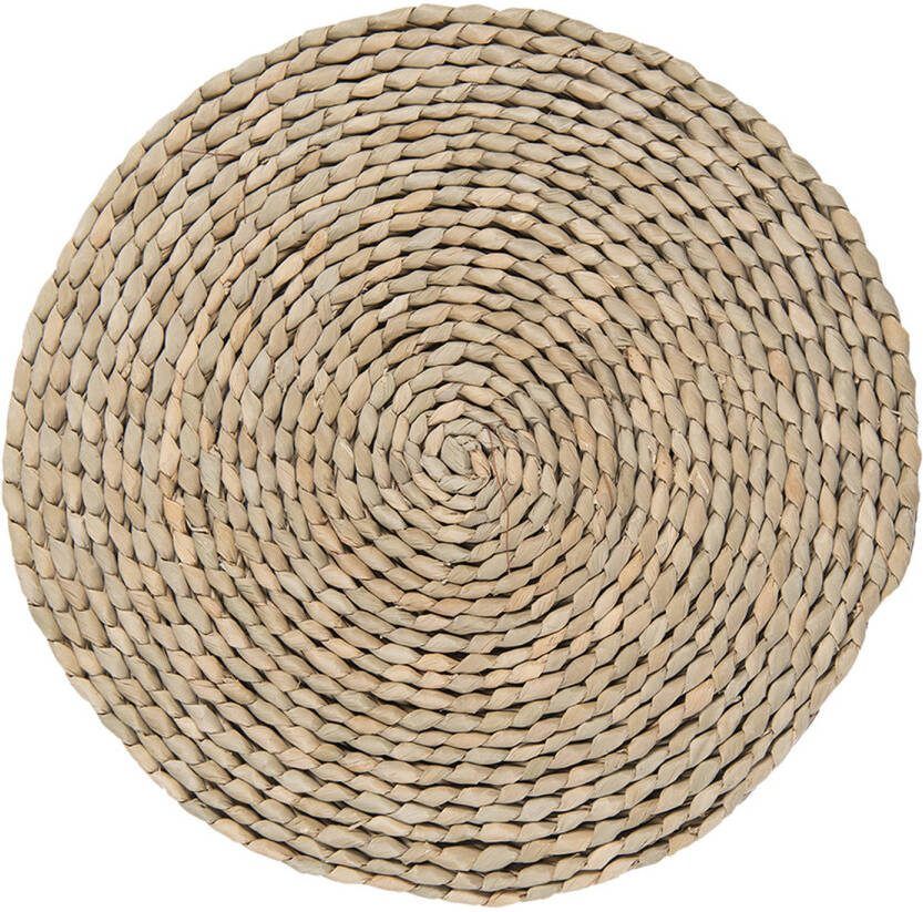Clayre & Eef Placemat Ø 35x1 Cm Bruin Geel Zeegras Rond Tafelmat Bruin Tafelmat