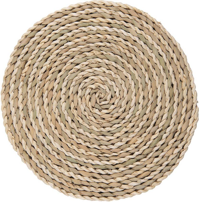 Clayre & Eef Placemat Ø 37 Cm Beige Bruin Zeegras Rond Tafelmat Beige Tafelmat
