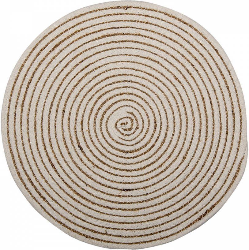 Clayre & Eef Placemat Riet Ø 40x1 Cm Wit Beige Jute Rond Tafelmat Wit Tafelmat