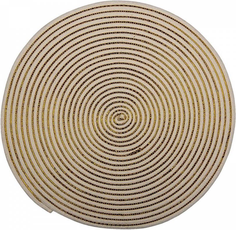 Clayre & Eef Placemat Riet Ø 51x1 Cm Wit Geel Jute Rond Cirkel Tafelmat Wit Tafelmat