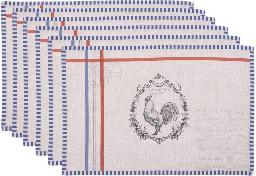 Clayre & Eef Placemats Set Van 6 48x33 Cm Beige Katoen Haan Tafelmat Beige Tafelmat