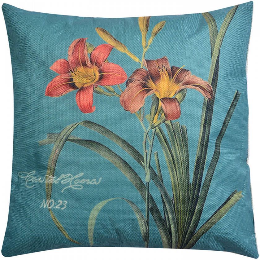 Clayre & Eef Sierkussen 43x43 Cm Turquoise Synthetisch Vierkant Kussenhoes Met Kussenvulling Turquoise Kussenhoes Met