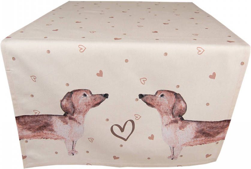 Clayre & Eef Tafelloper 50x140 Cm Beige Katoen Rechthoek Teckel Tafelkleed Loper Tafeltextiel Beige Tafelkleed Loper