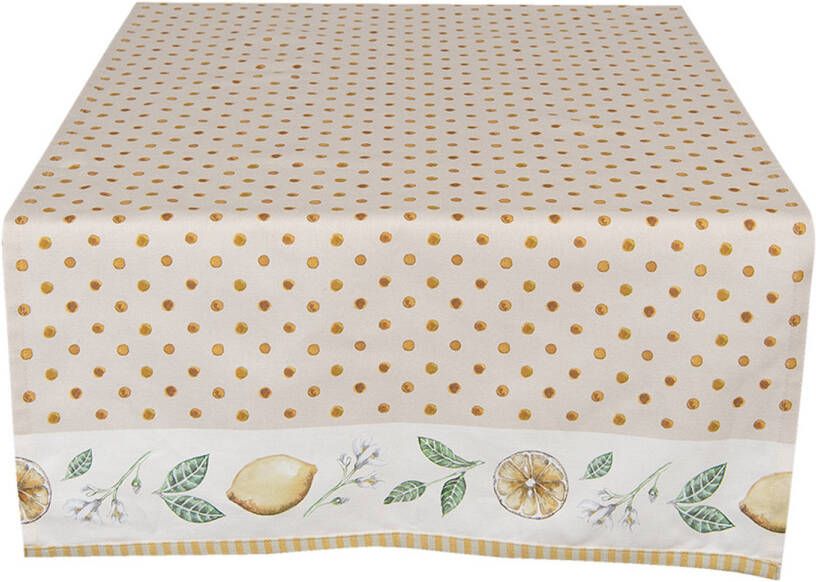 Clayre & Eef Tafelloper 50x140 Cm Beige Geel Katoen Rechthoek Citroen Tafelkleed Loper Tafeltextiel Beige Tafelkleed