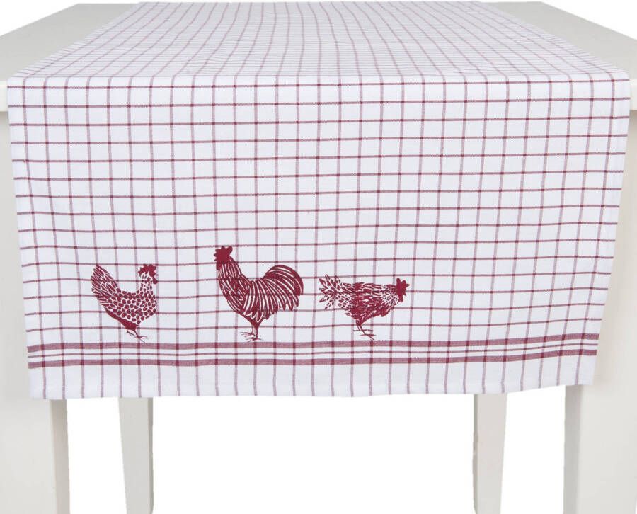 Clayre & Eef Tafelloper 50x140 Wit, Rood Katoen, 100% Katoen