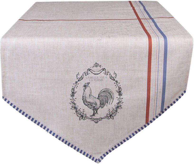 Clayre & Eef Tafelloper 50x160 Cm Beige 100% Katoen Haan Tafelkleed Loper Tafeltextiel Beige Tafelkleed Loper