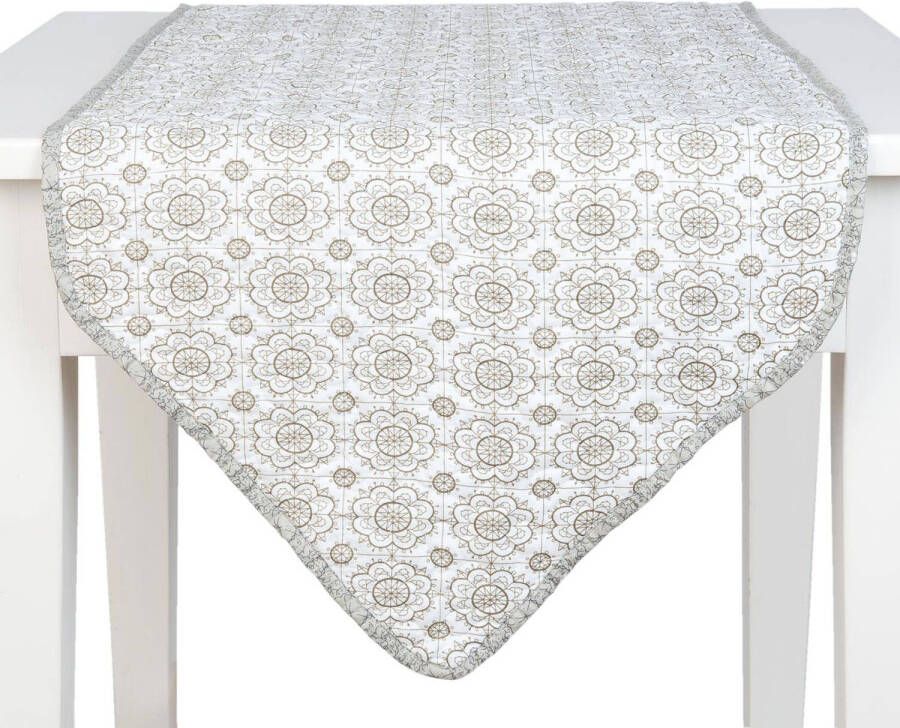 Clayre & Eef Tafelloper 50x160 Grijs, Wit Katoen, Polyester, 100% Katoen
