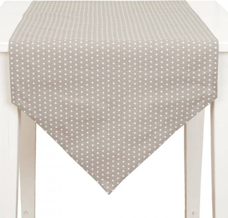 Clayre & Eef Tafelloper 50x160 Wit, Beige Katoen, 100% Katoen