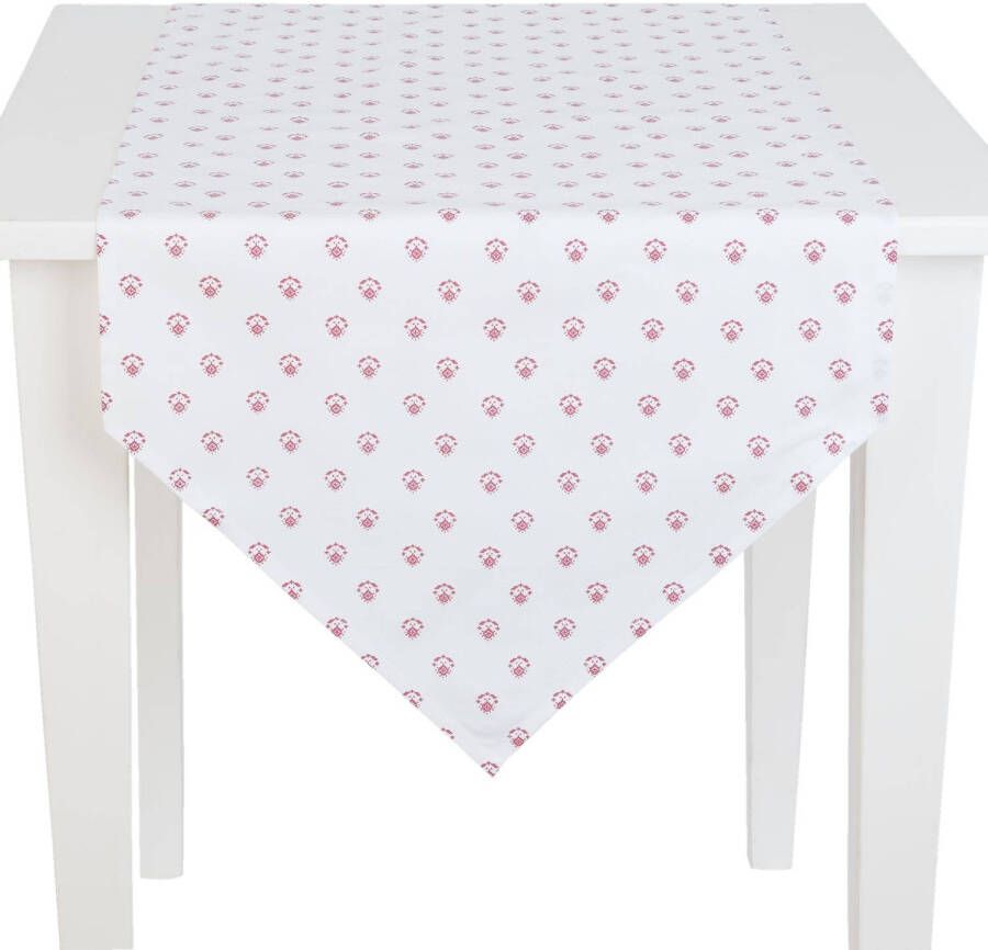 Clayre & Eef Tafelloper 50x160 Wit, Rood Katoen, 100% Katoen