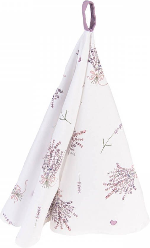 Clayre & Eef Theedoek Ø 80 Cm Paars Wit Katoen Rond Lavendel Keukenhanddoek Keukendoek Vaatdoek Paars Keukenhanddoek