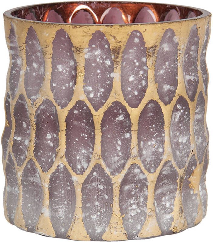 Clayre & Eef Theelichthouder Ø 10x10 Cm Paars Glas Rond Waxinelichthouder Windlichthouder Paars Waxinelichthouder