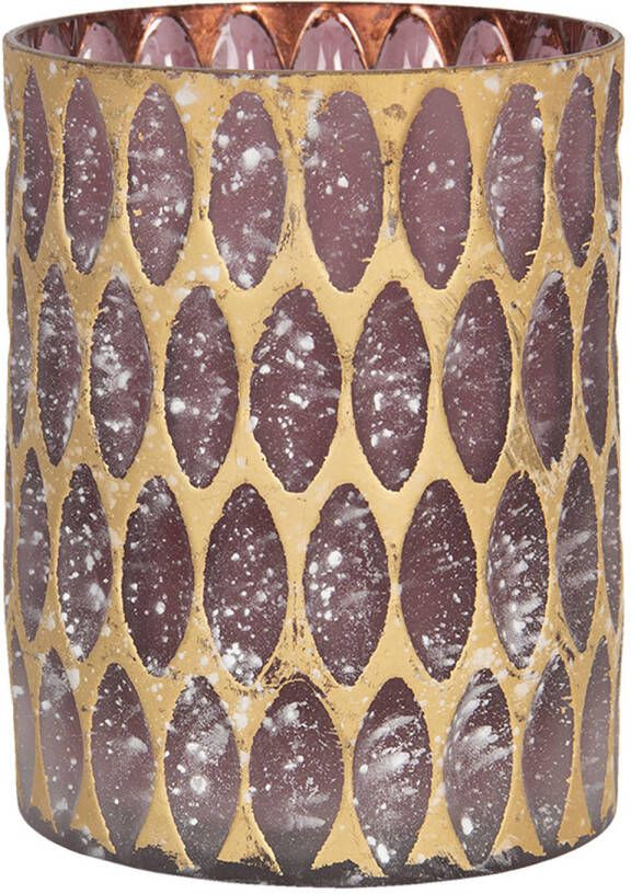 Clayre & Eef Theelichthouder Ø 11x15 Cm Paars Glas Rond Waxinelichthouder Windlichthouder Paars Waxinelichthouder