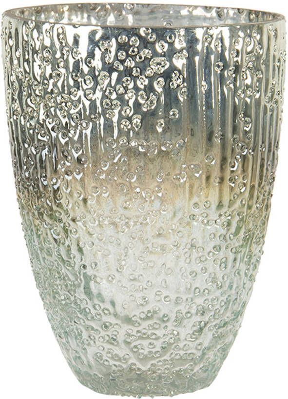 Clayre & Eef Theelichthouder Ø 11x15 Cm Turquoise Glas Rond Waxinelichthouder Windlichthouder Turquoise