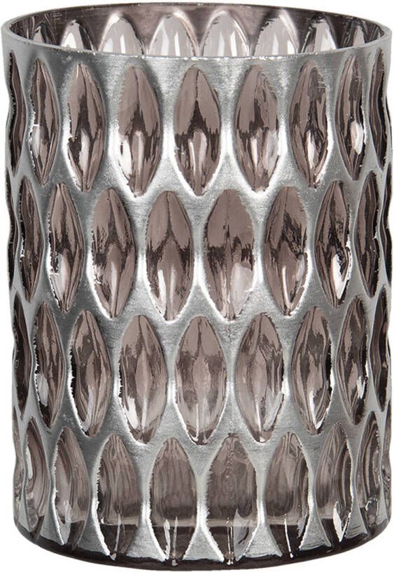 Clayre & Eef Theelichthouder Ø 11x15 Cm Zilverkleurig Glas Rond Waxinelichthouder Windlichthouder Zilverkleurig