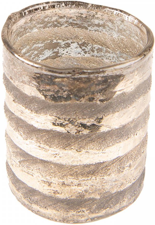 Clayre & Eef Theelichthouder Ø 6x7 Cm Zilverkleurig Glas Rond Waxinelichthouder Windlichthouder Zilverkleurig