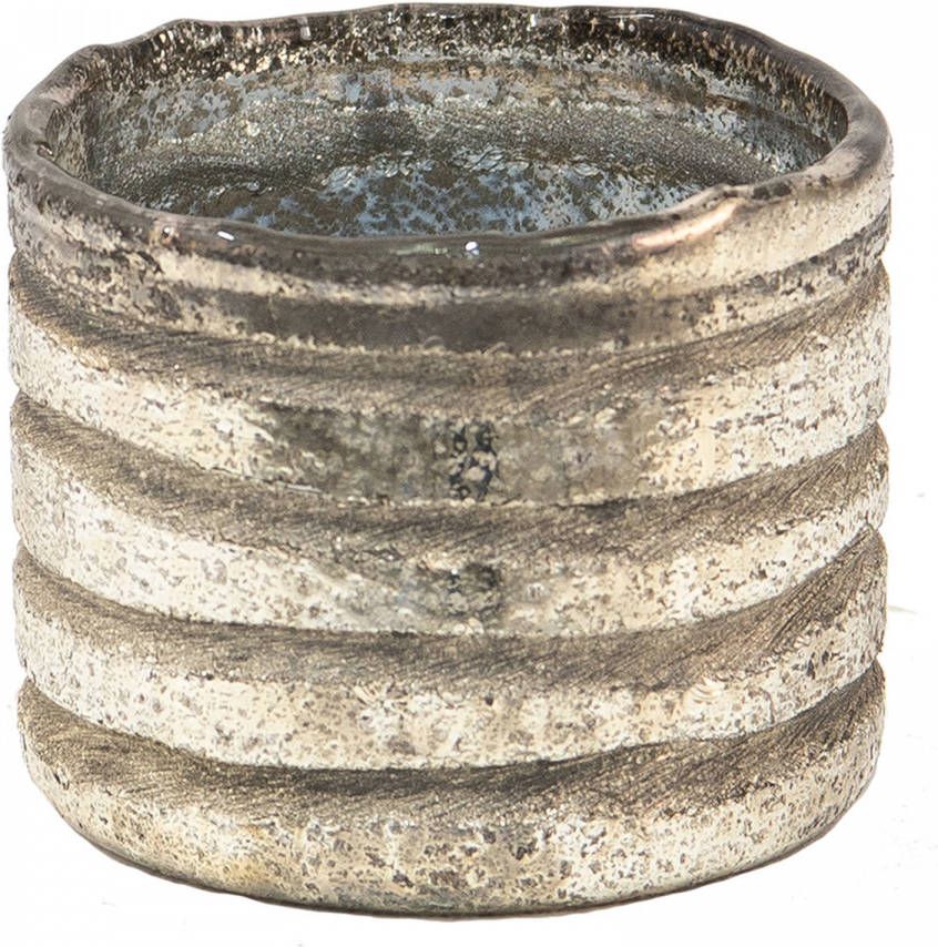 Clayre & Eef Theelichthouder Ø 8x7 Cm Zilverkleurig Glas Rond Waxinelichthouder Windlichthouder Zilverkleurig