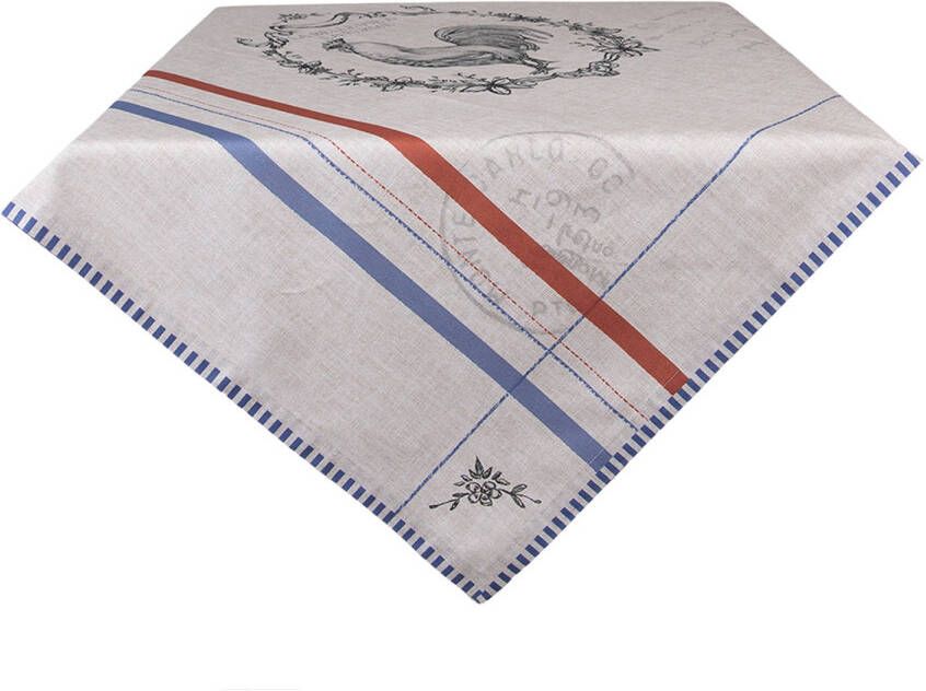 Clayre & Eef Vierkant Tafelkleed 150x150 Cm Beige Katoen Vierkant Haan Tafellaken Tafellinnen Tafeltextiel Beige