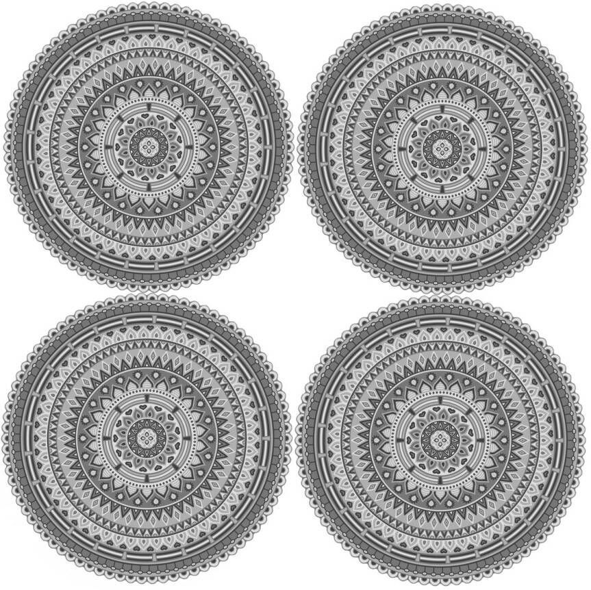 Contento 4x Stuks Ibiza Stijl Ronde Placemats Van Vinyl D38 Cm Grijs Placemats