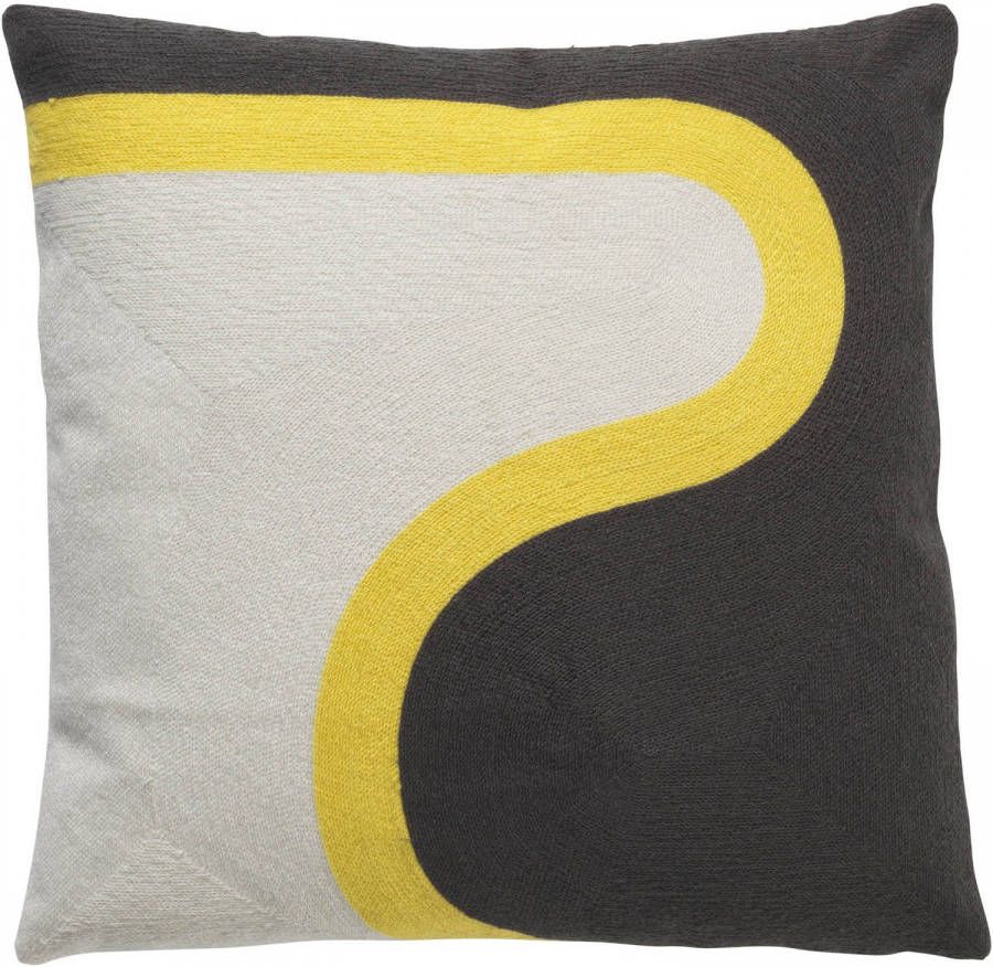 Dutch Decor Nina Sierkussen 45x45 Cm Zwart En Wit Gele Streep Retro Dessin