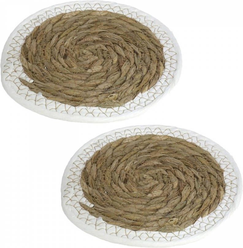 Gerim Set Van 4x Stuks Pannen Onderzetter Van Zeegras Rond 24 X 24 Cm Panonderzetters