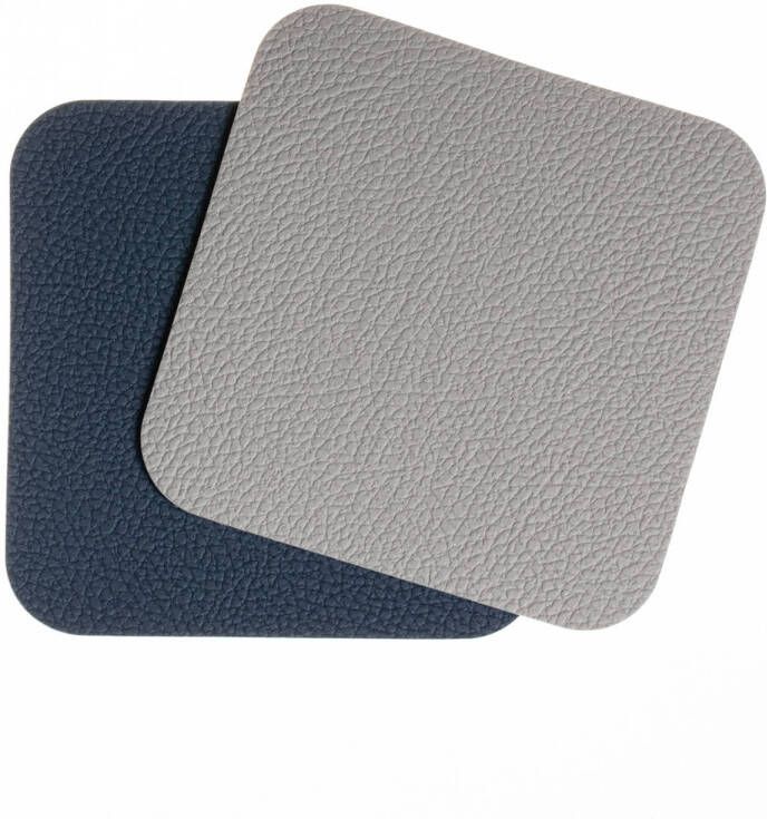 Jay Hill Onderzetters Vegan Leer Grijs/Blauw Dubbelzijdig 10 X 10 Cm 6 Stuks