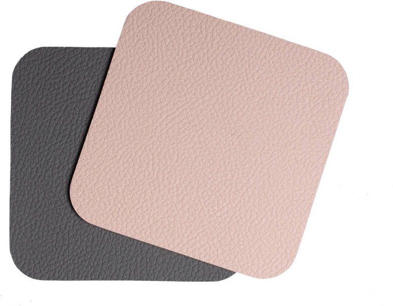 Jay Hill Onderzetters Leer Grijs/Roze Dubbelzijdig 10 X 10 Cm 6 Stuks