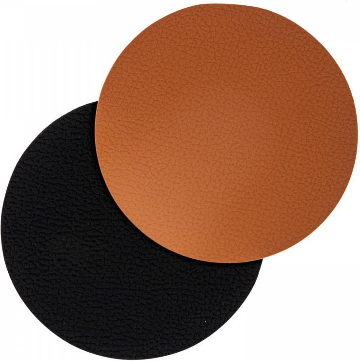 Jay Hill Onderzetters Leer Zwart/Cognac Dubbelzijdig ø 10 Cm 6 Stuks