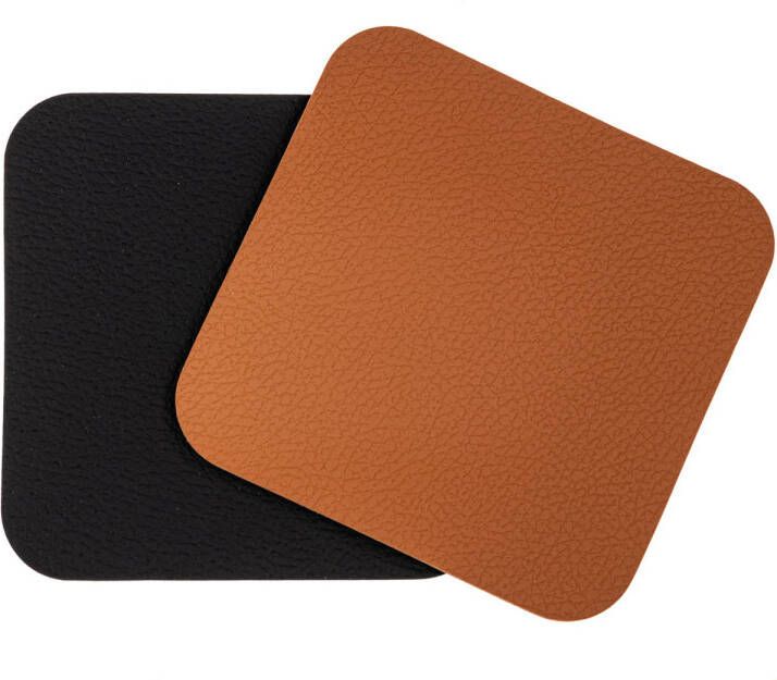 Jay Hill Onderzetters Vegan Leer Zwart/Cognac Dubbelzijdig 10 X 10 Cm 6 Stuks