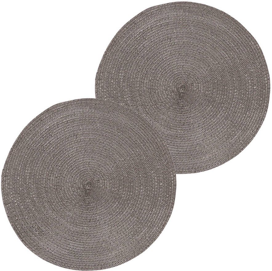 Merkloos 2x Ronde Kerst Placemats Glimmend Donkergrijs 38 Cm Geweven/gevlochten Placemats
