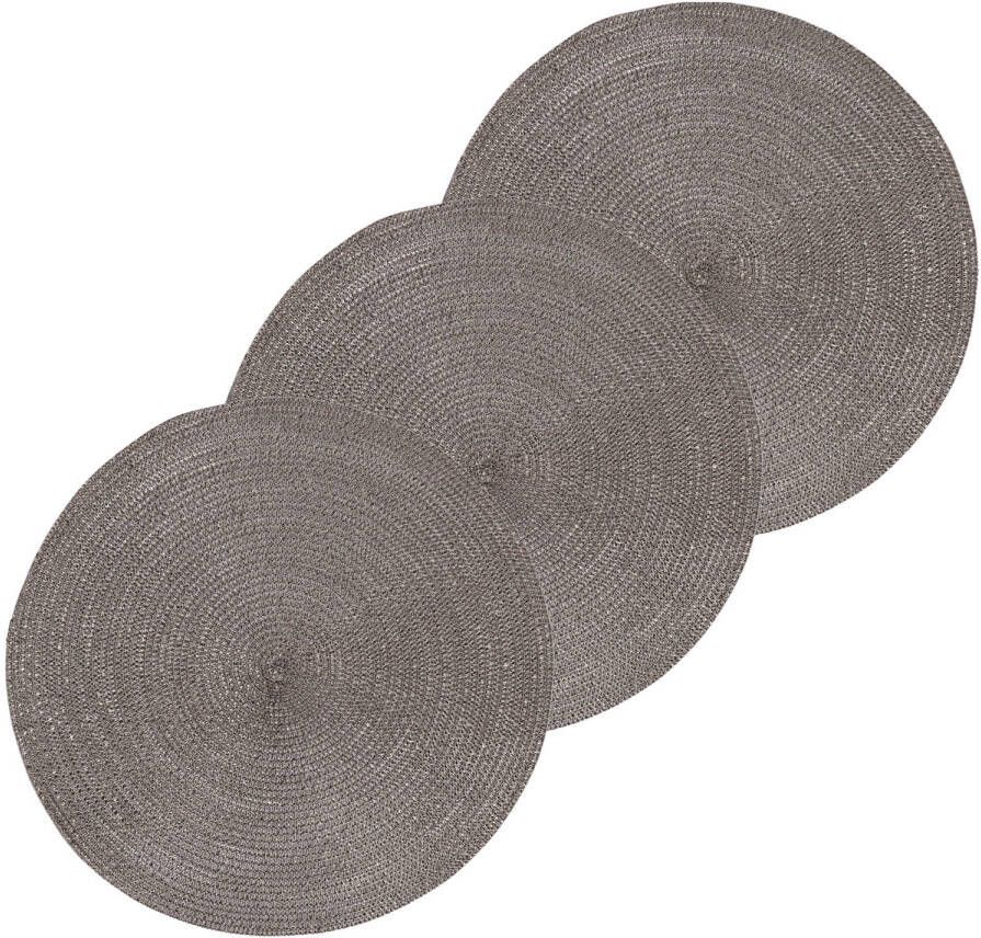 Merkloos 3x Ronde Kerst Placemats Glimmend Donkergrijs 38 Cm Geweven/gevlochten Placemats