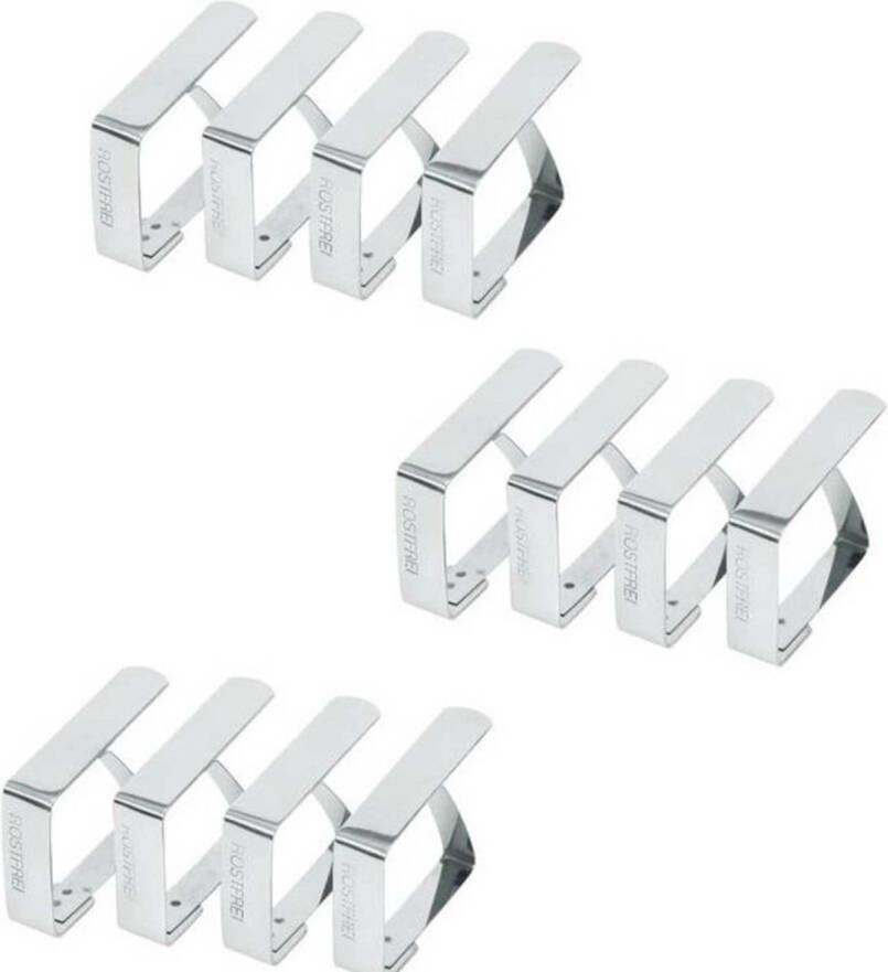 Merkloos 3x Set Van 4 Tafelkleed Klemmen Rvs Tafelkleedklemmen